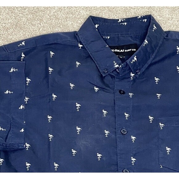 Molokai‎ Surf Co Mens Short Sleeve Blue Large Flamingo - Picture 1 of 7